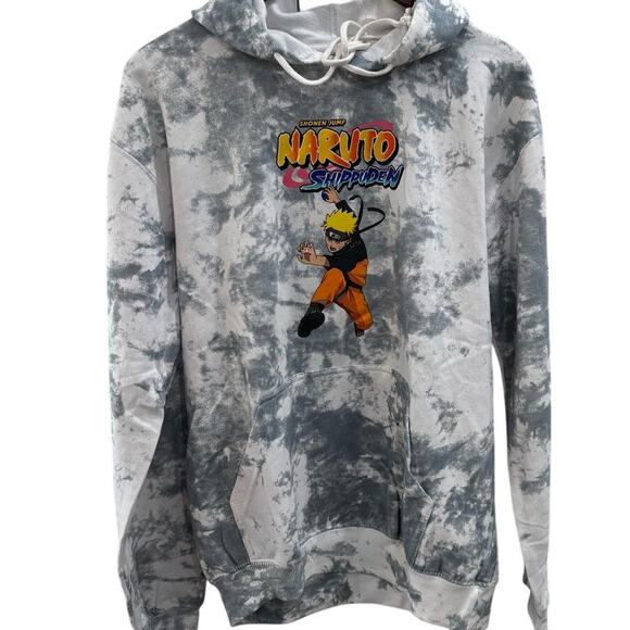 Men’s Shonen Jump Naruto Shippuden Drawstring Hoodie M Tie Dye Grey - Picture 1 of 7